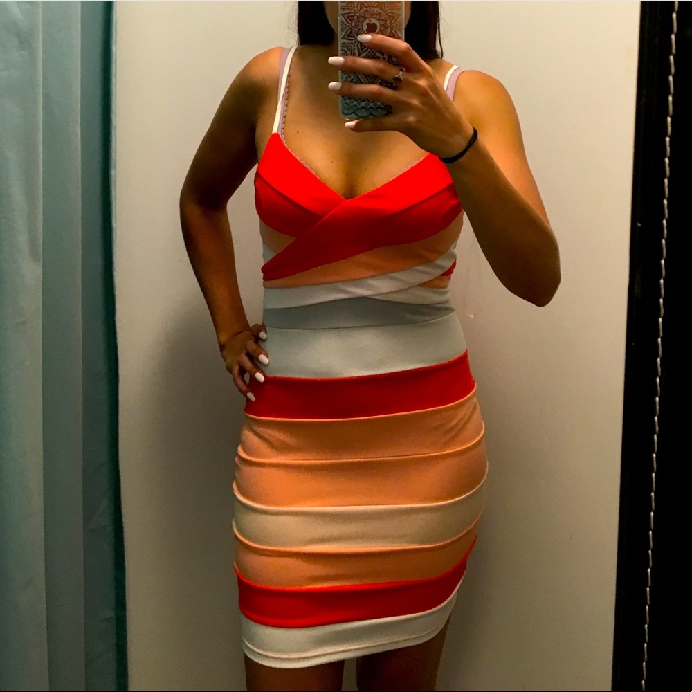 Red and white mini dress